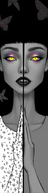 Free vampire bookmark featuring a halved vampire design